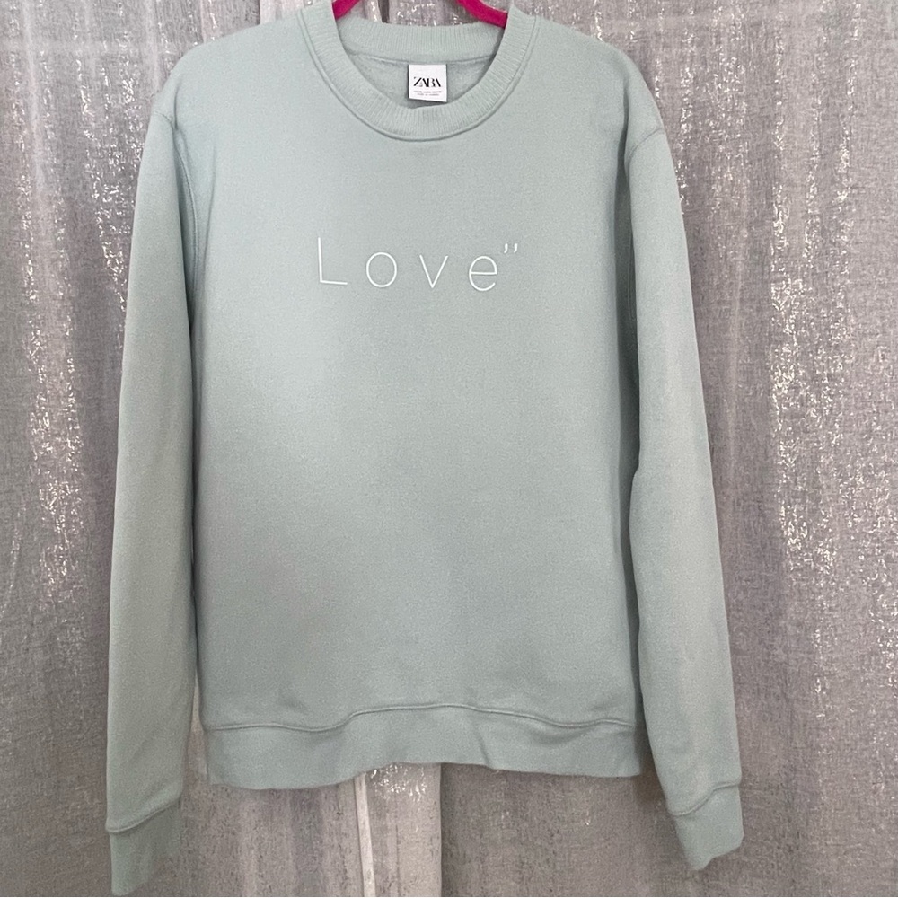 Zara Mint Green Love Sweatshirt Size M
